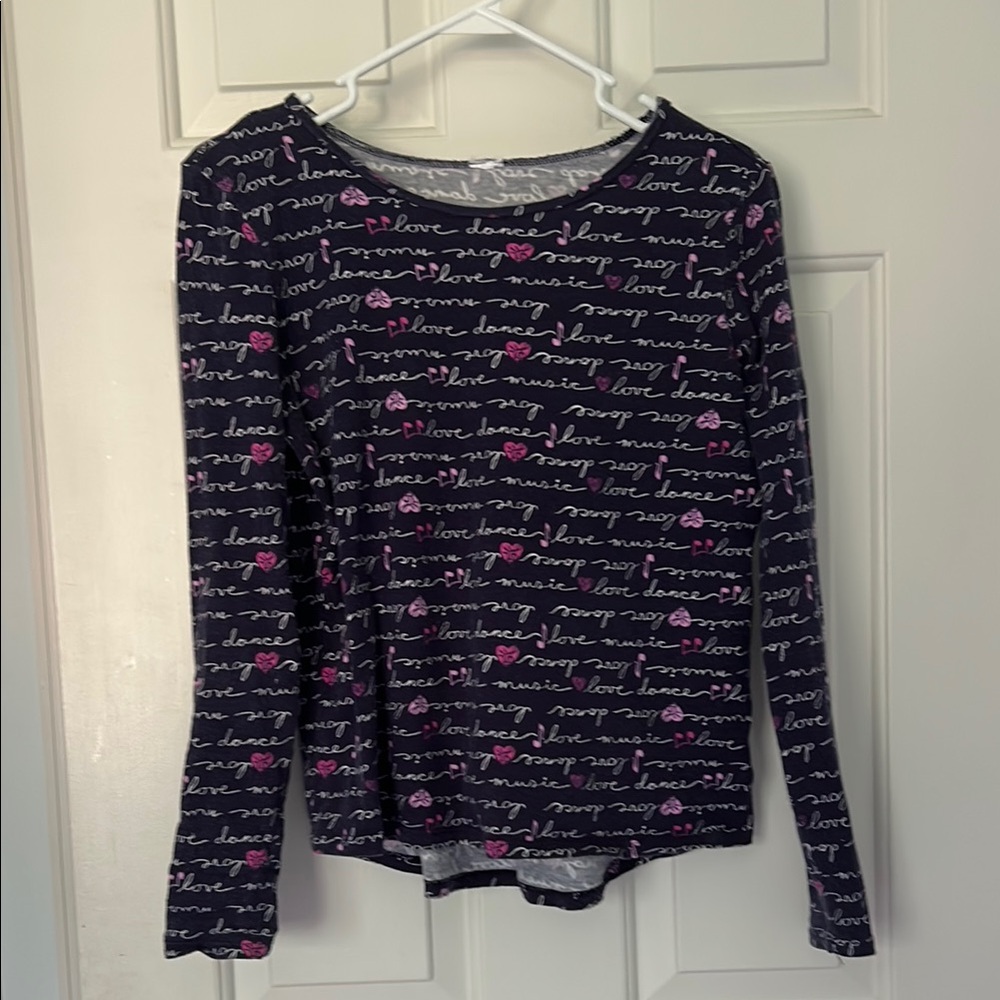 Black Long Sleeve Shirt with Pink and White Text